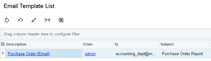Email Template List view showing all available templates