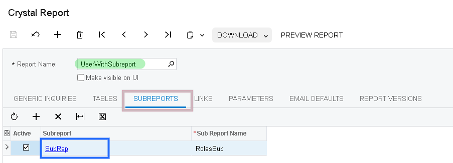 Selecting a parent Crystal Report that contains one or more sub-reports
